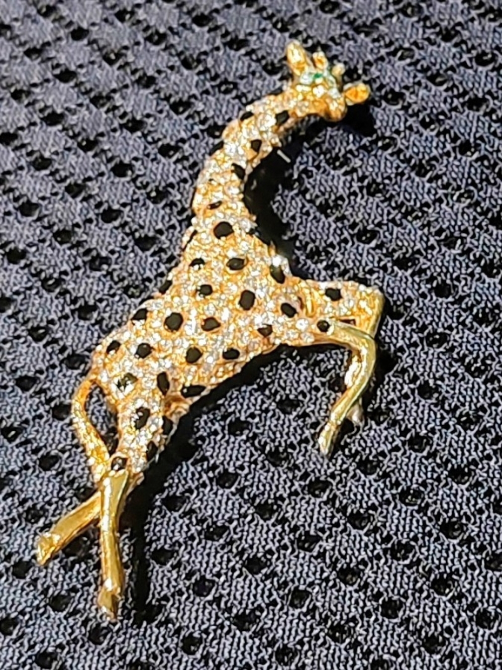 Gold-tone Giraffe Brooch with Clear Crystal Accents - Women Jewelry